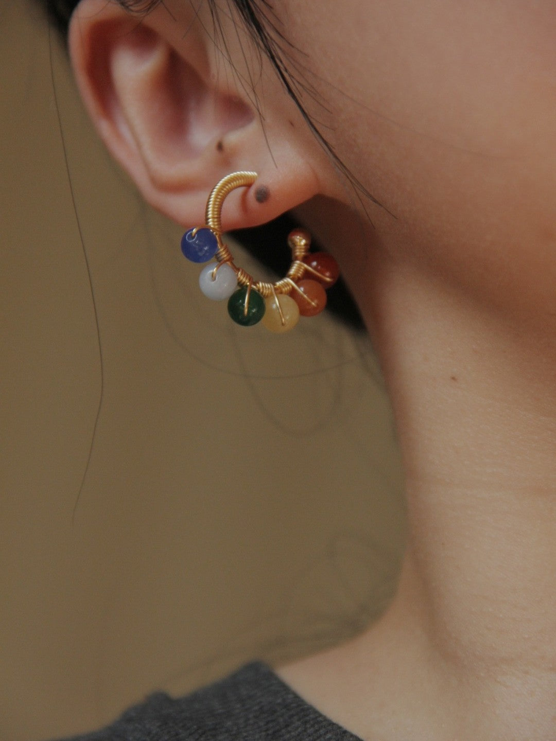 Cute Natural Stone Pearl Beaded Hoop Earrings