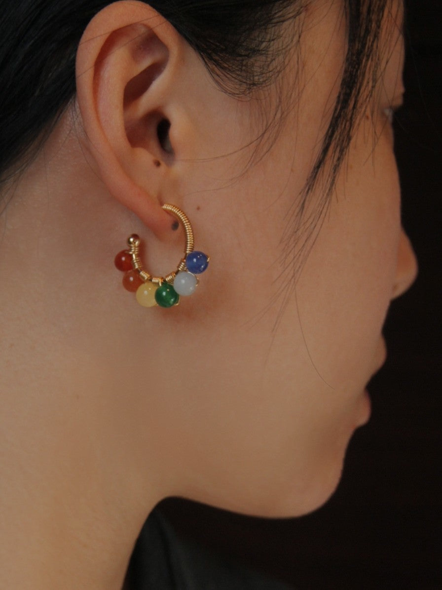 Cute Natural Stone Pearl Beaded Hoop Earrings