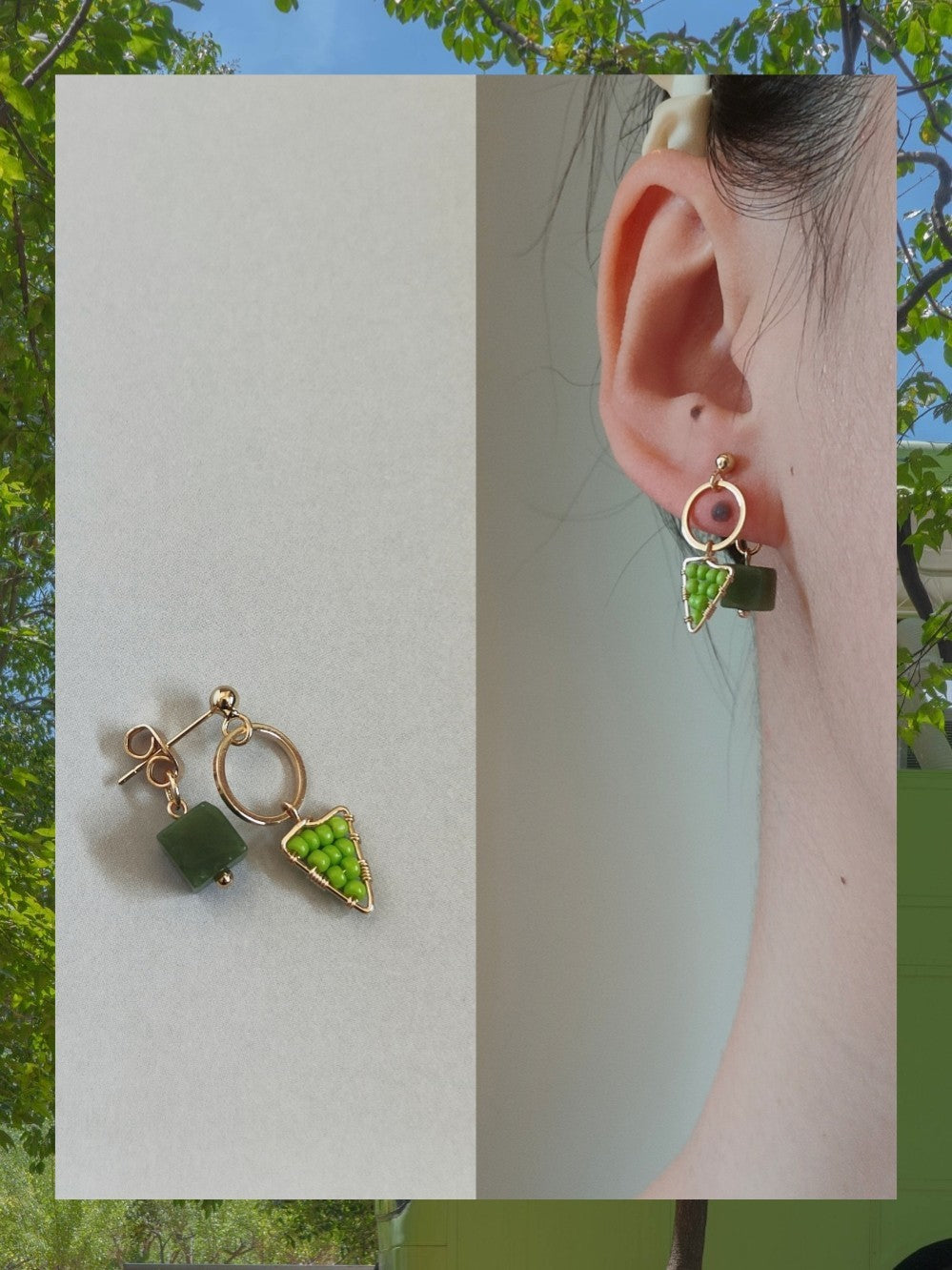 Natural Jade Green Triangle Earrings