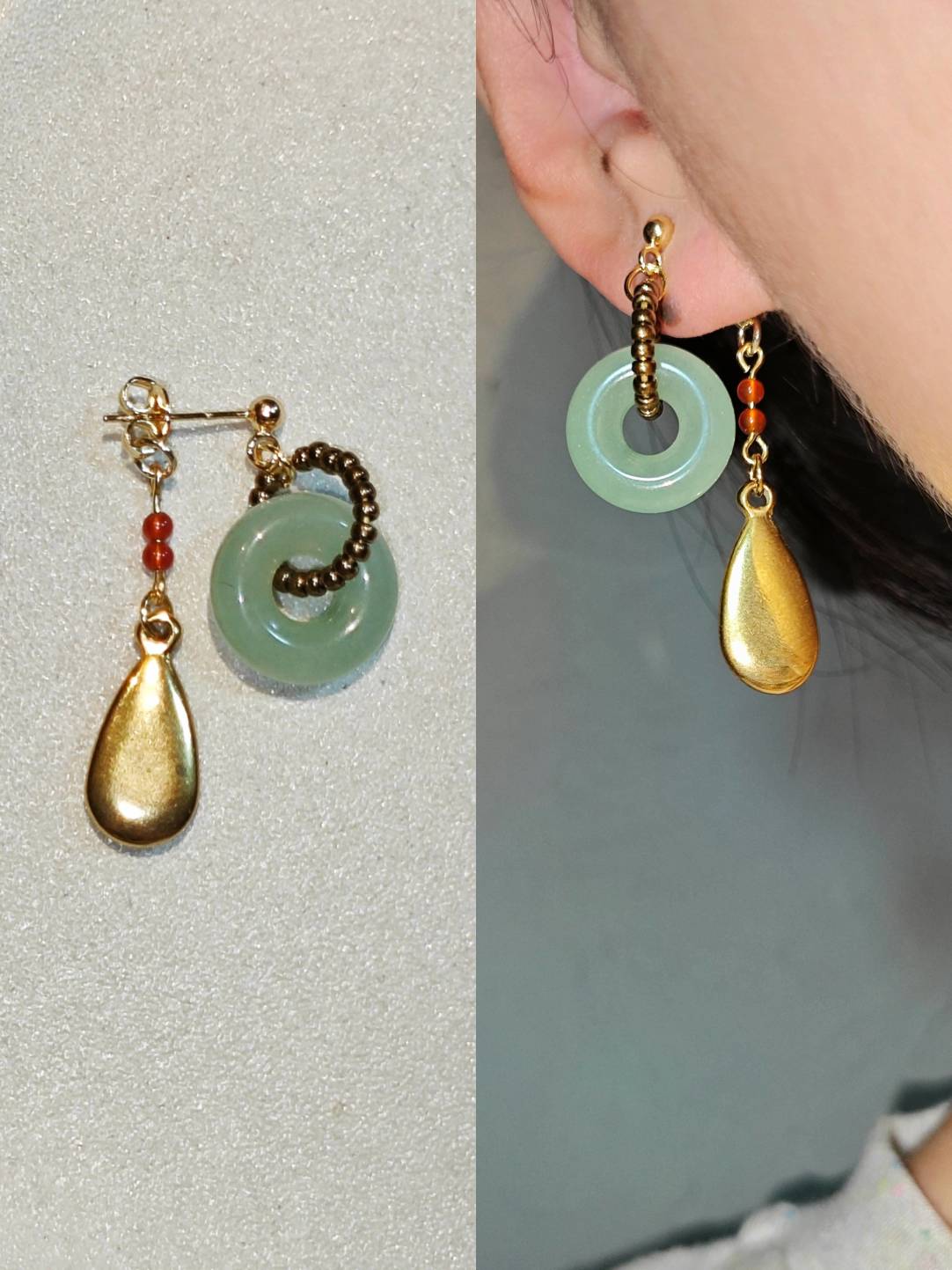 Celadon Jade Beaded Drop Earrings
