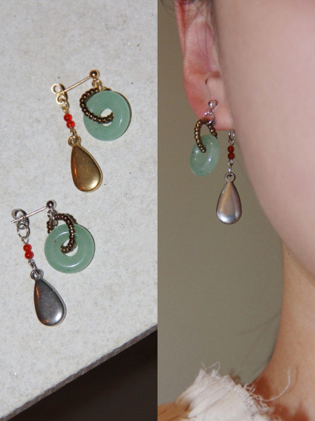 Celadon Jade Beaded Drop Earrings
