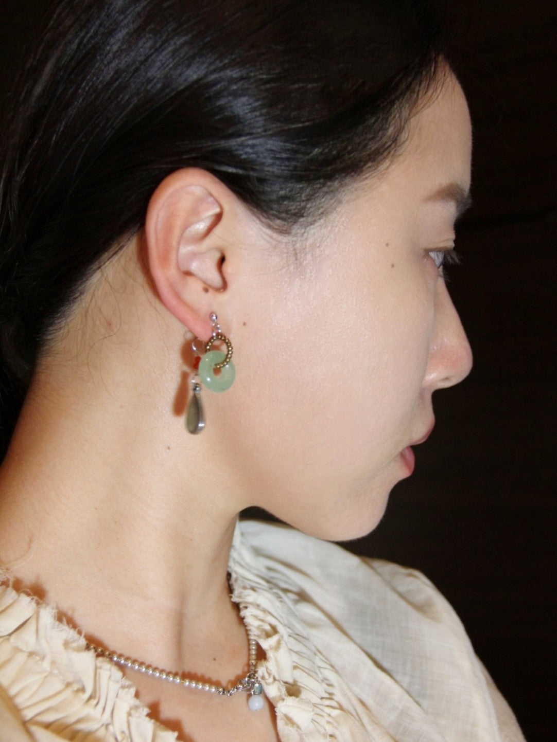 Celadon Jade Beaded Drop Earrings