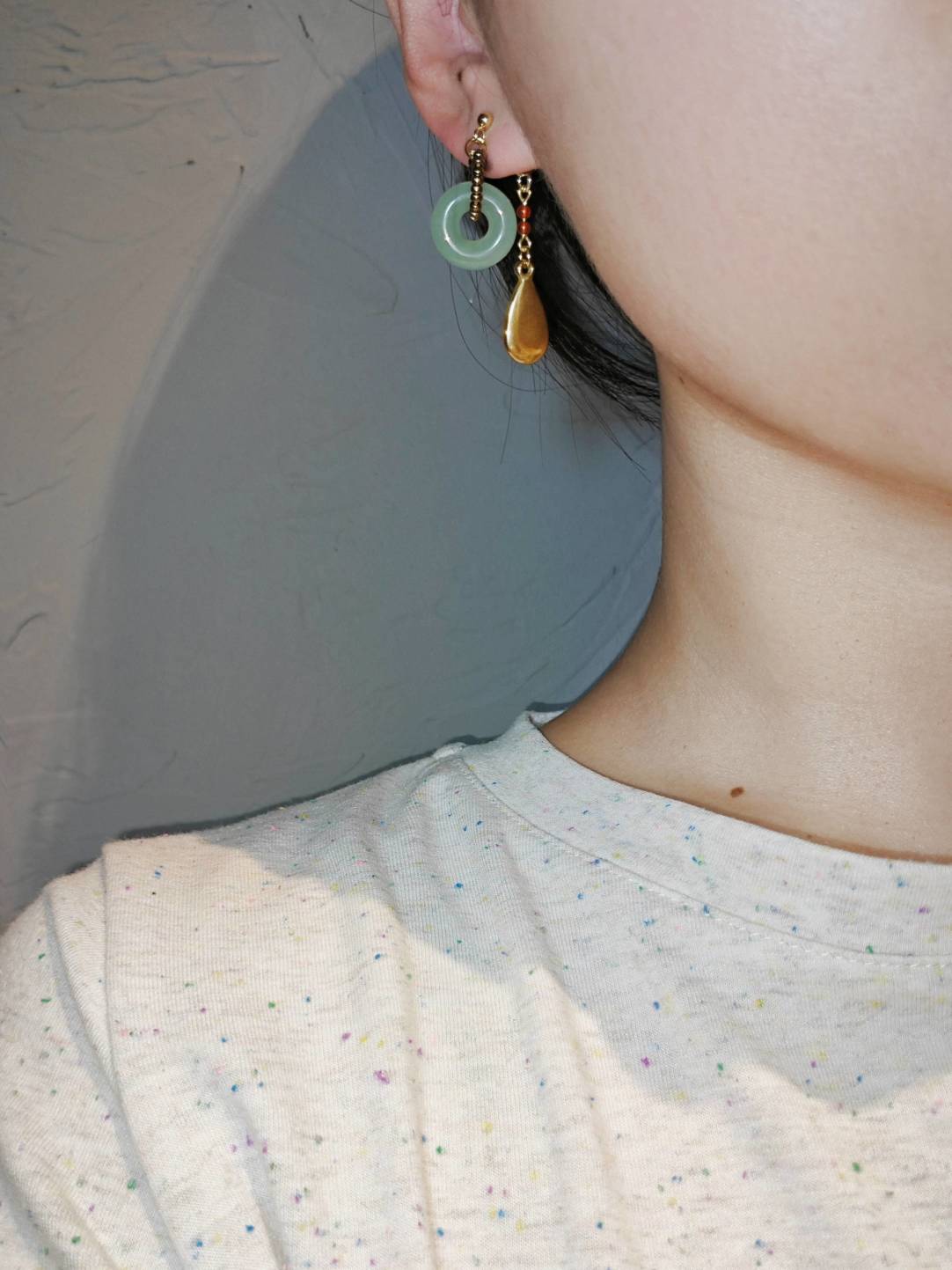 Celadon Jade Beaded Drop Earrings