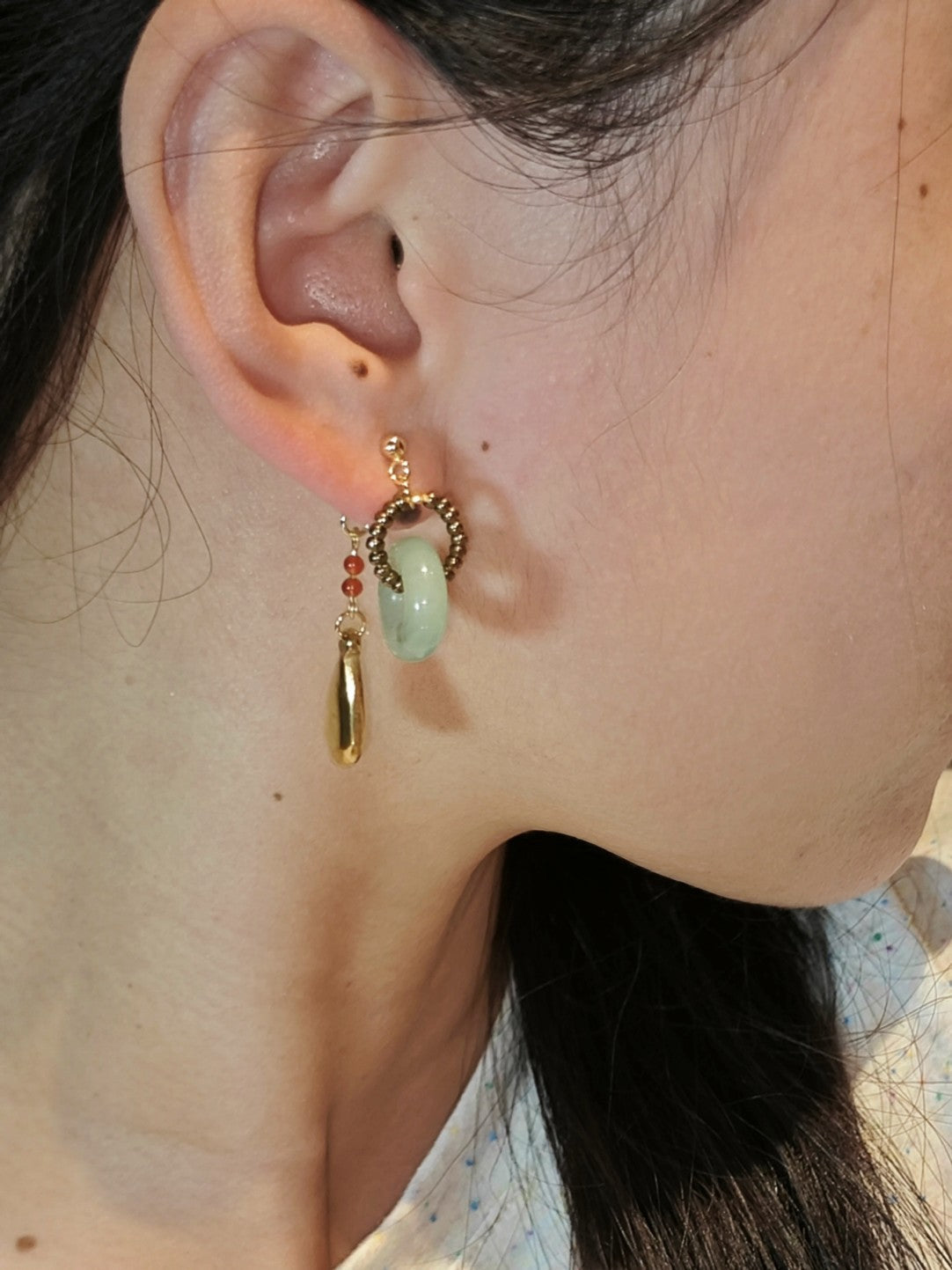 Celadon Jade Beaded Drop Earrings