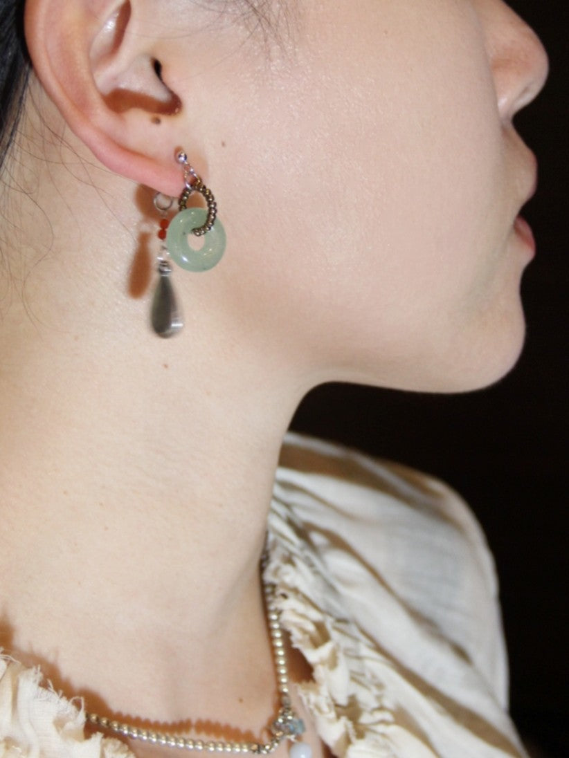 Celadon Jade Beaded Drop Earrings