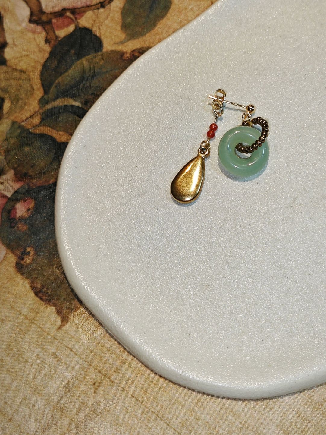 Celadon Jade Beaded Drop Earrings