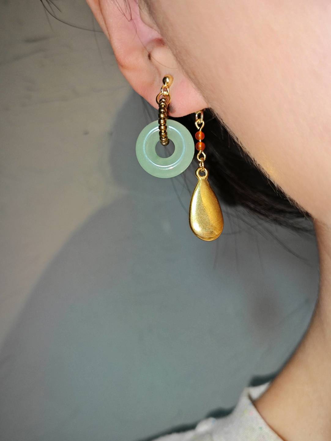 Celadon Jade Beaded Drop Earrings