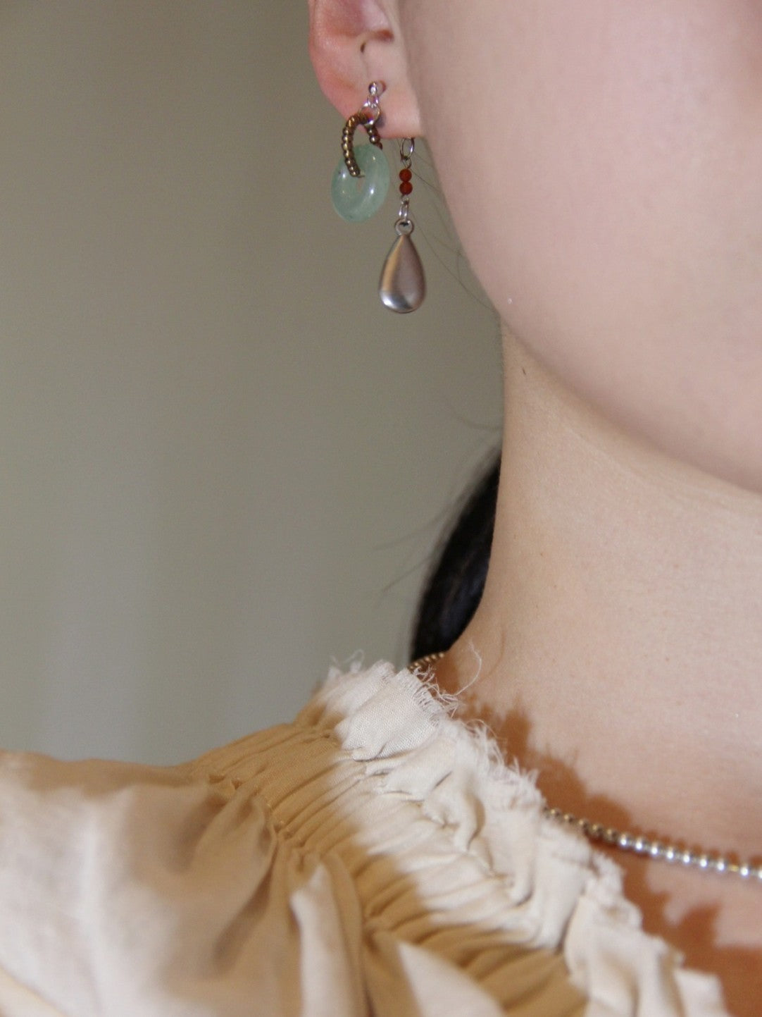 Celadon Jade Beaded Drop Earrings