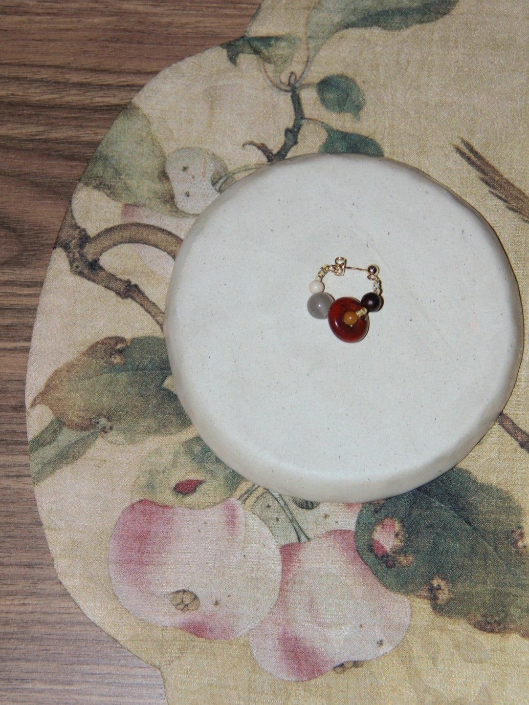 Natural Jade Sandalwood Beaded Hoop Earrings