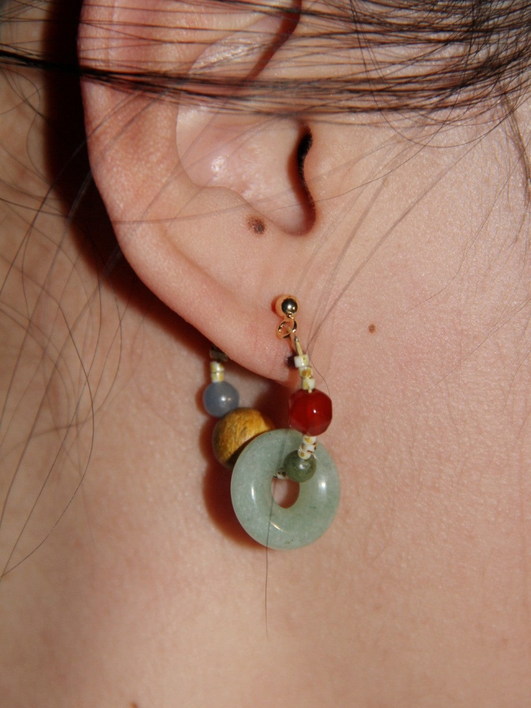 Peace Buckle Jade Beaded Hoop Earrings