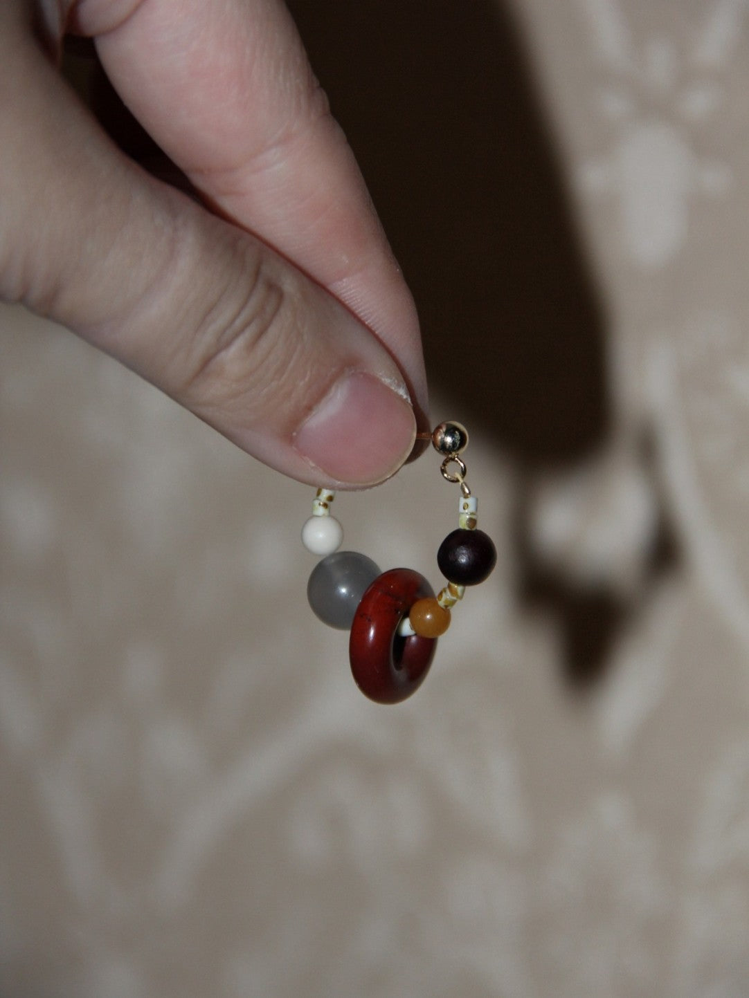 Natural Jade Sandalwood Beaded Hoop Earrings