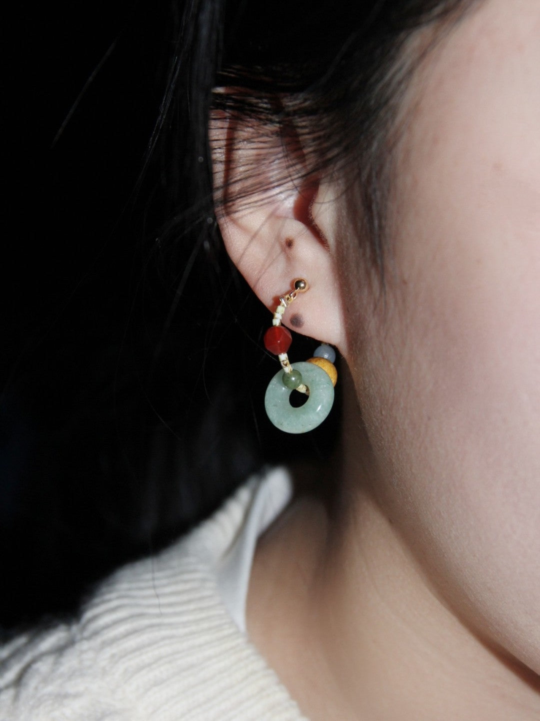 Peace Buckle Jade Beaded Hoop Earrings