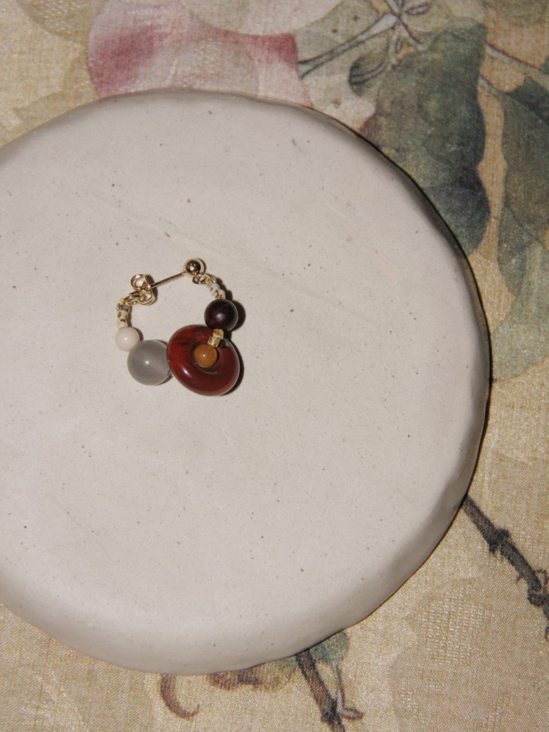 Natural Jade Sandalwood Beaded Hoop Earrings