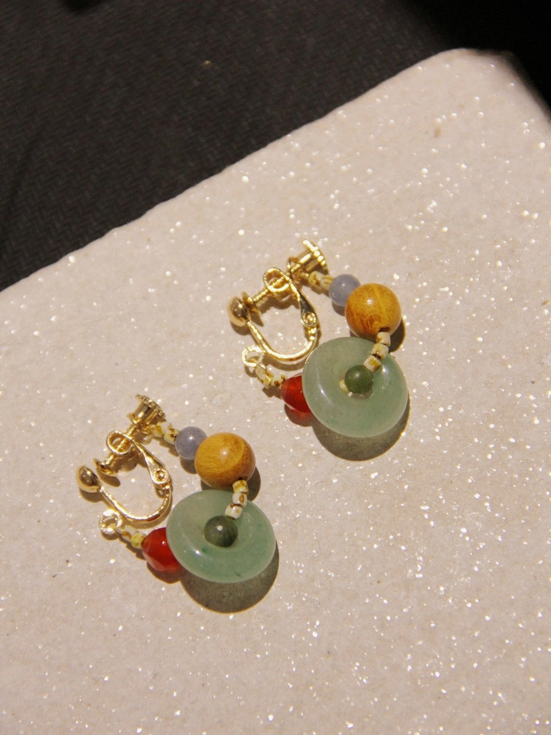 Peace Buckle Jade Beaded Hoop Earrings