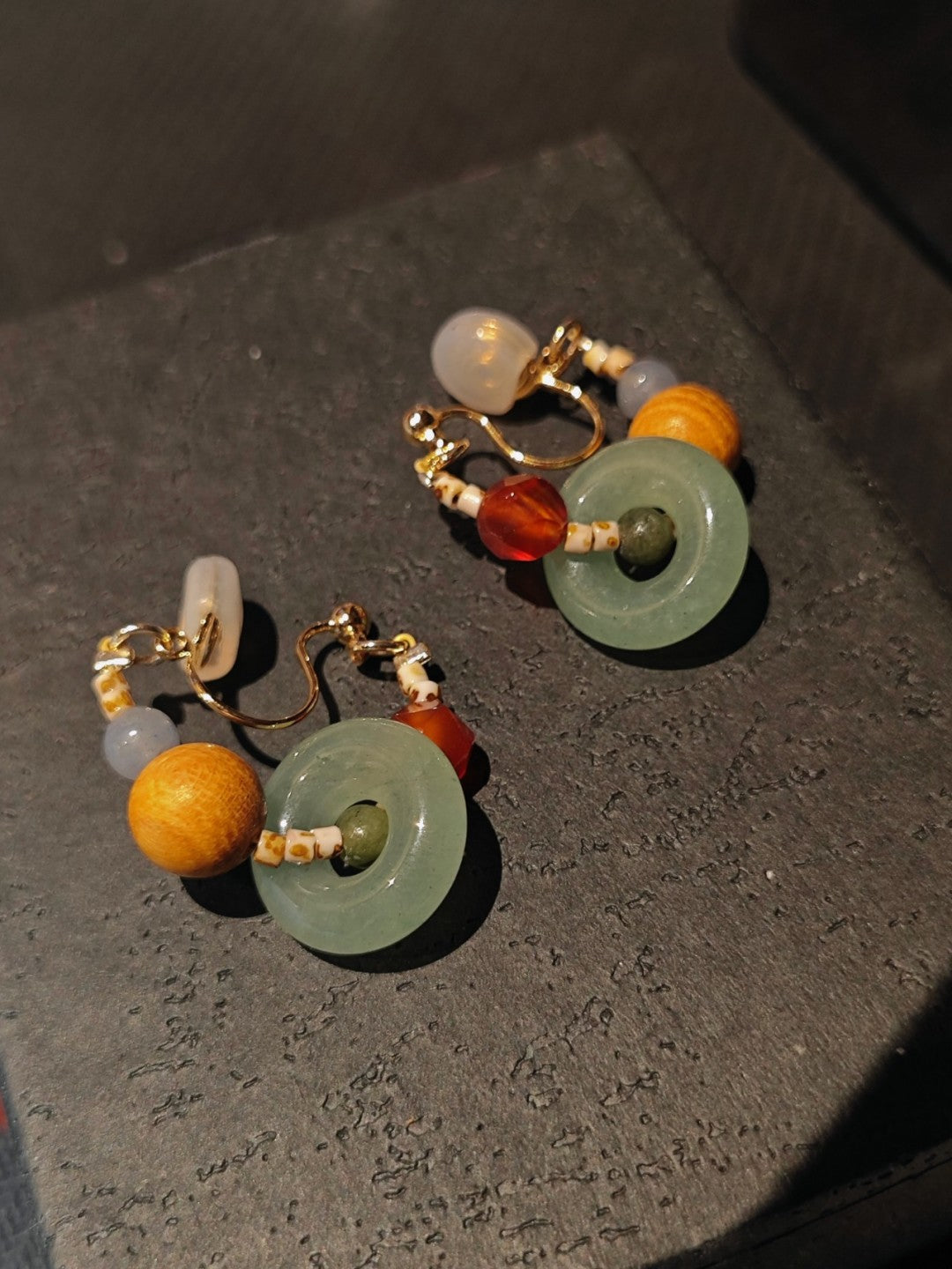 Peace Buckle Jade Beaded Hoop Earrings
