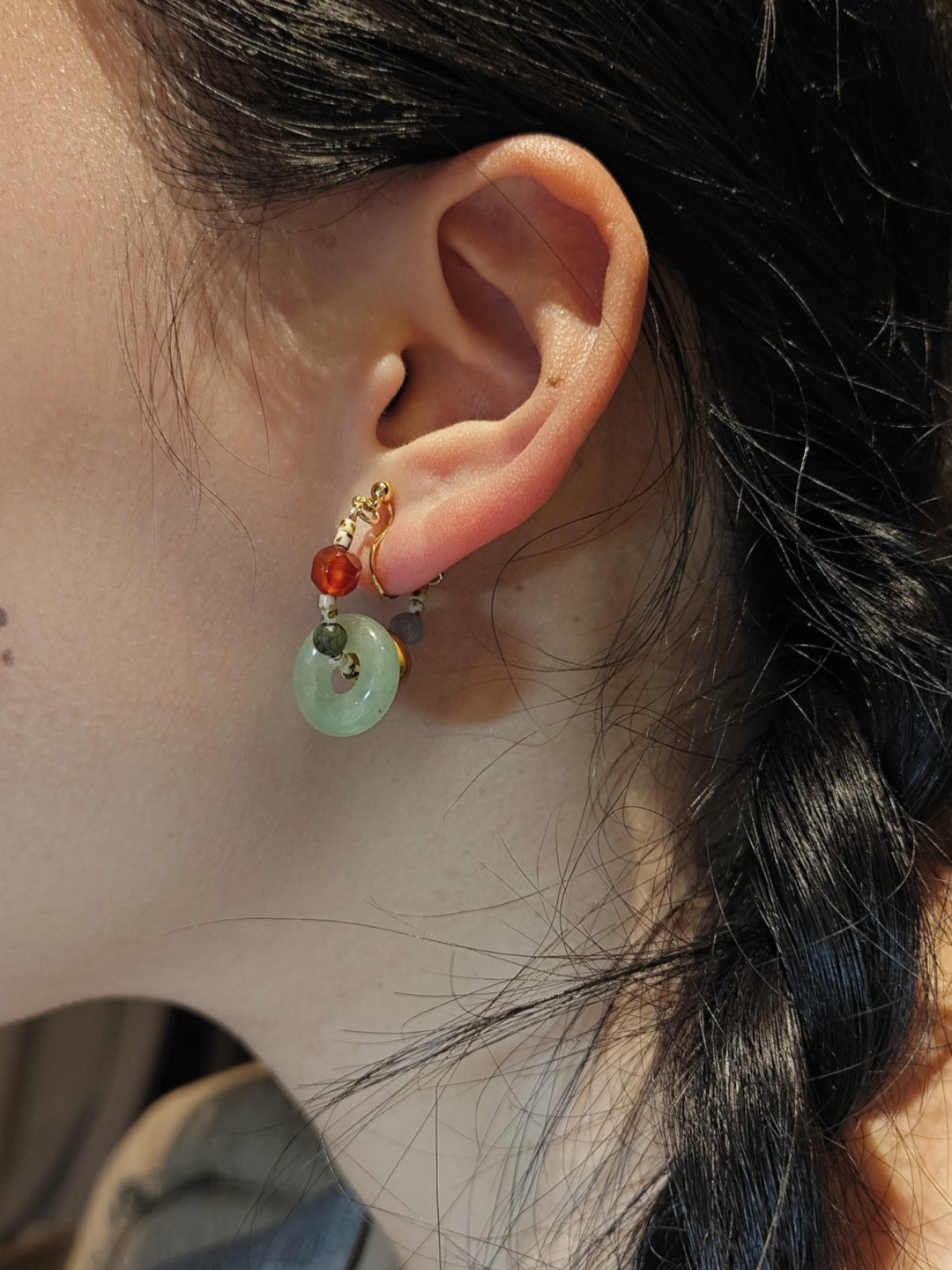 Peace Buckle Jade Beaded Hoop Earrings