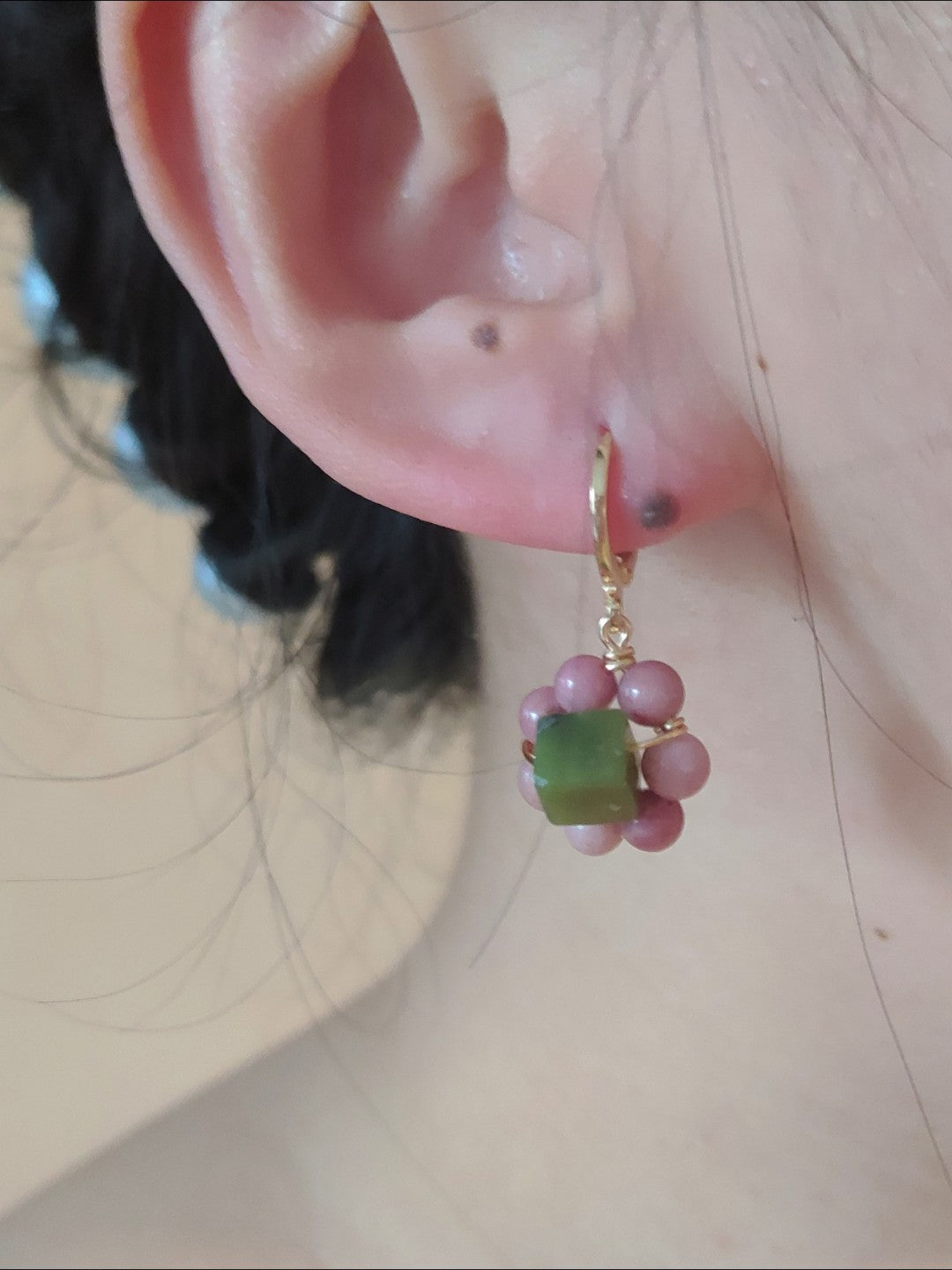 Summer Girly Pink Green Flower Earrings