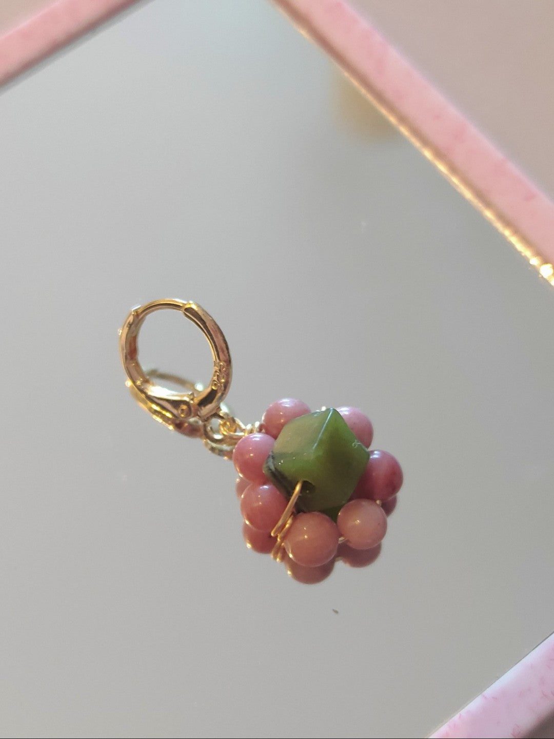 Summer Girly Pink Green Flower Earrings