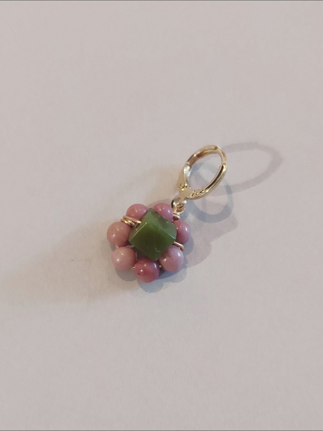 Summer Girly Pink Green Flower Earrings