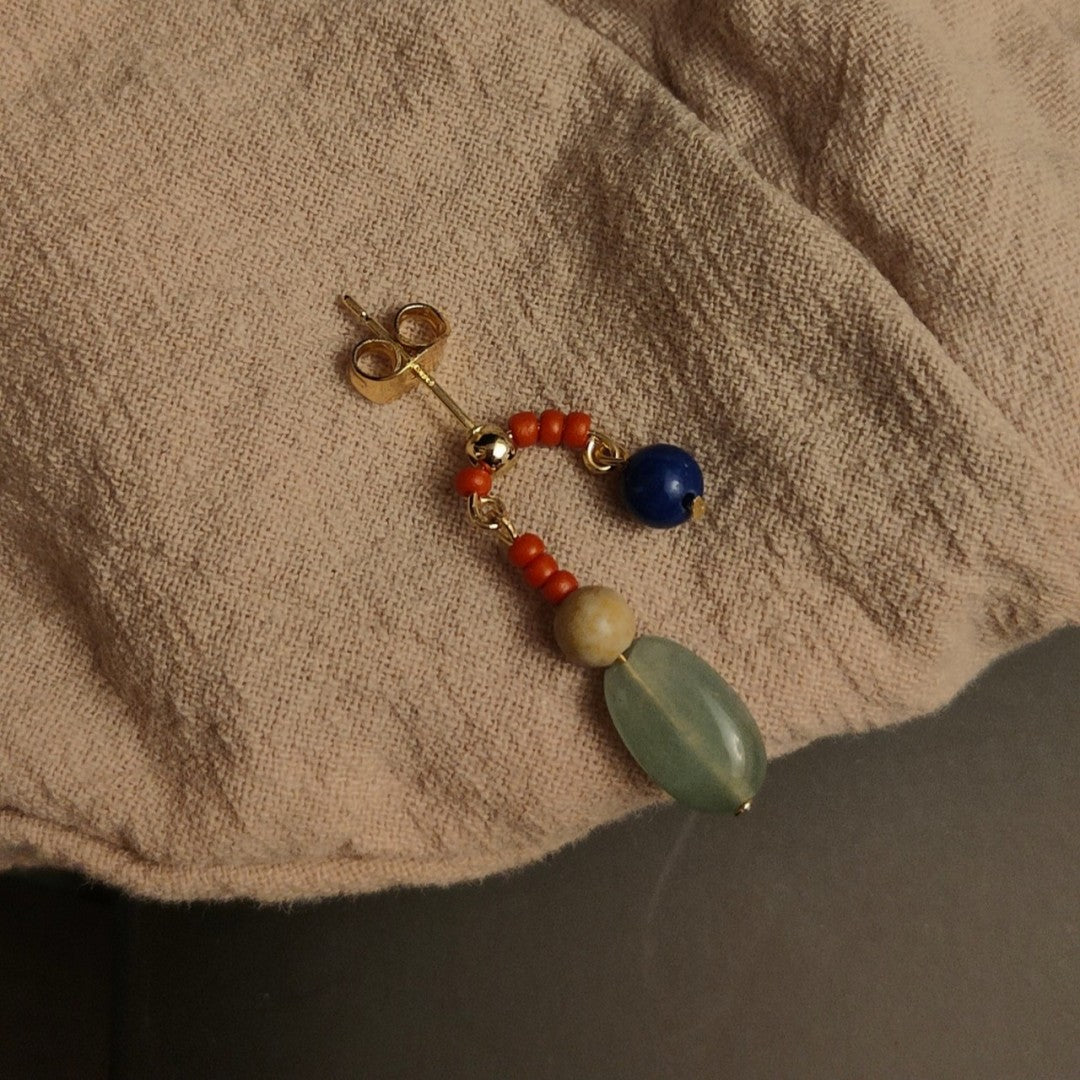 Natural Jade Lapis Lazuli Asymmetrical Beaded Earrings