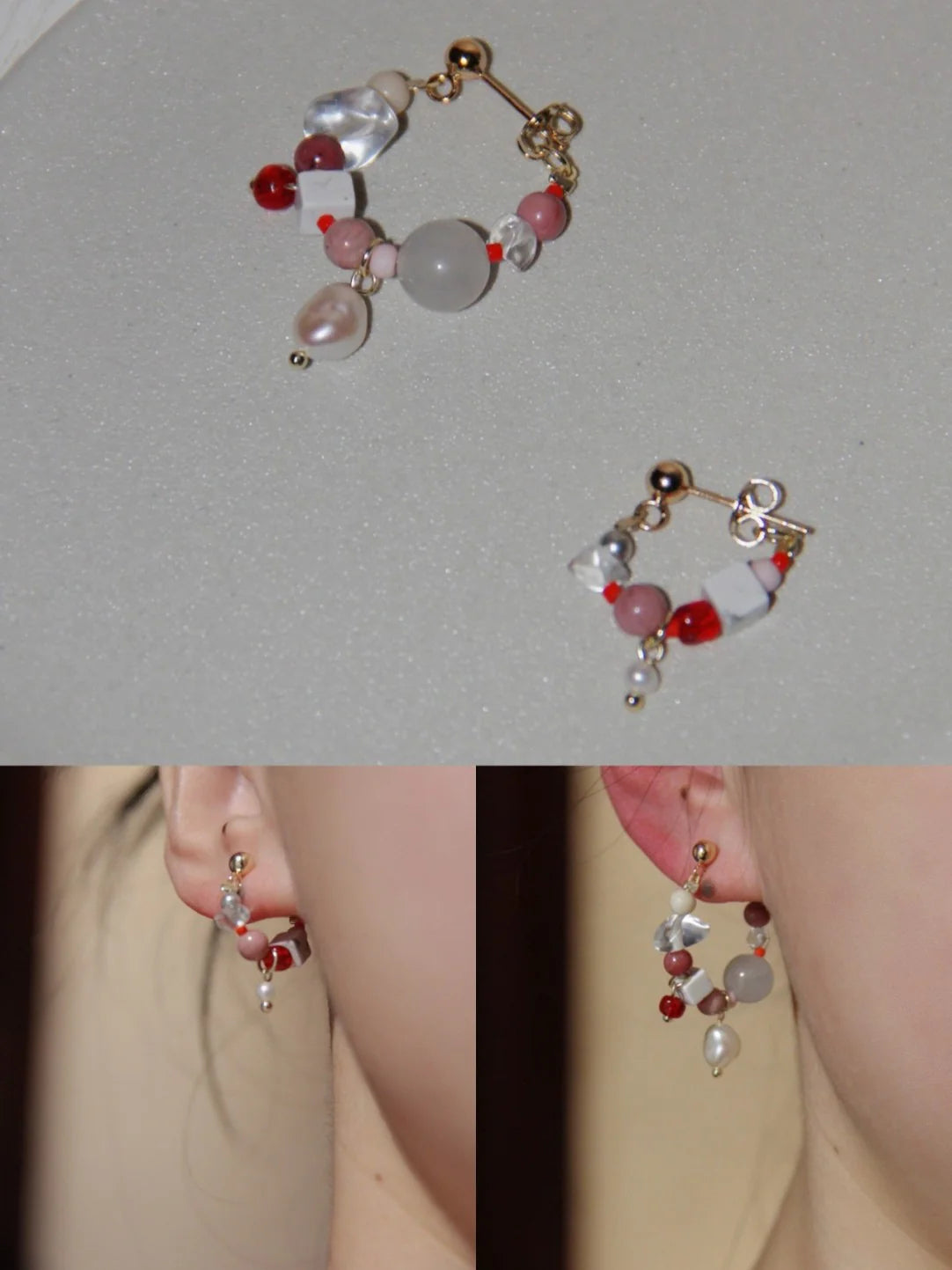 Pink Ballet Girl Asymmetrical Hoop Earrings