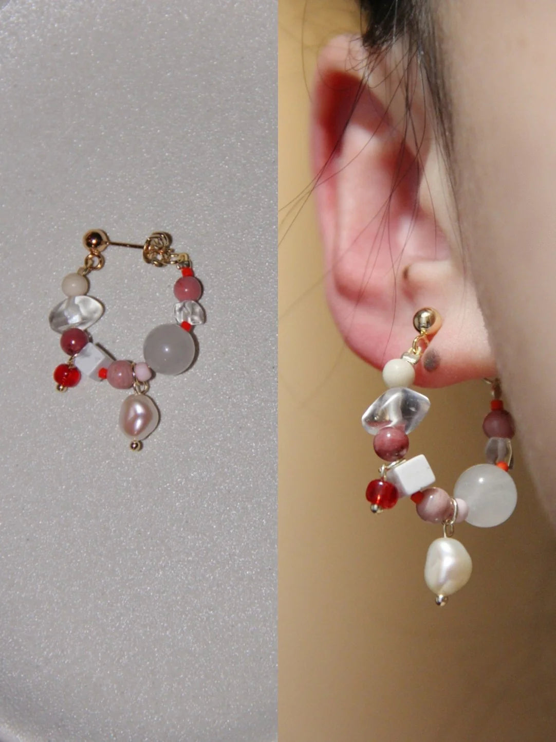 Pink Ballet Girl Asymmetrical Hoop Earrings