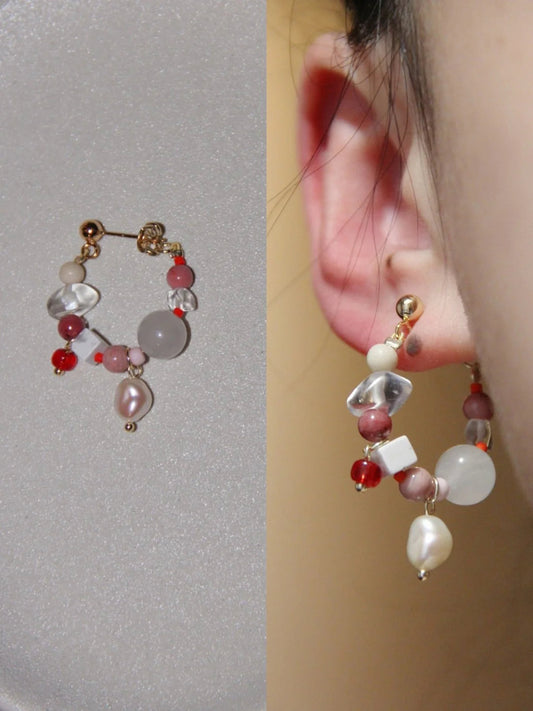 Pink Ballet Girl Asymmetrical Hoop Earrings
