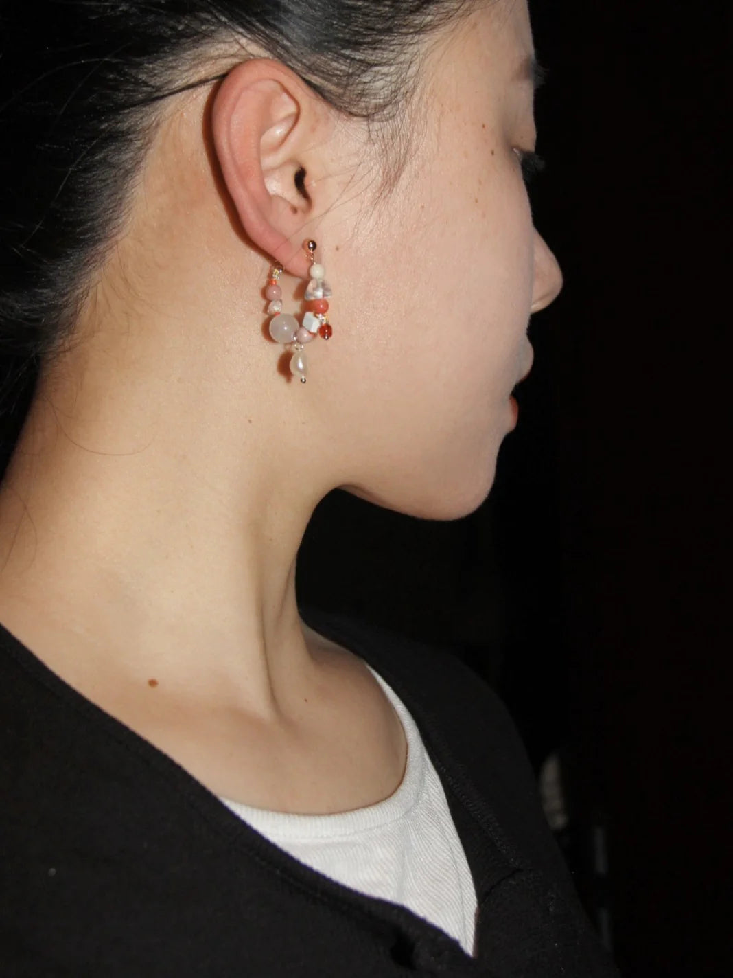 Pink Ballet Girl Asymmetrical Hoop Earrings