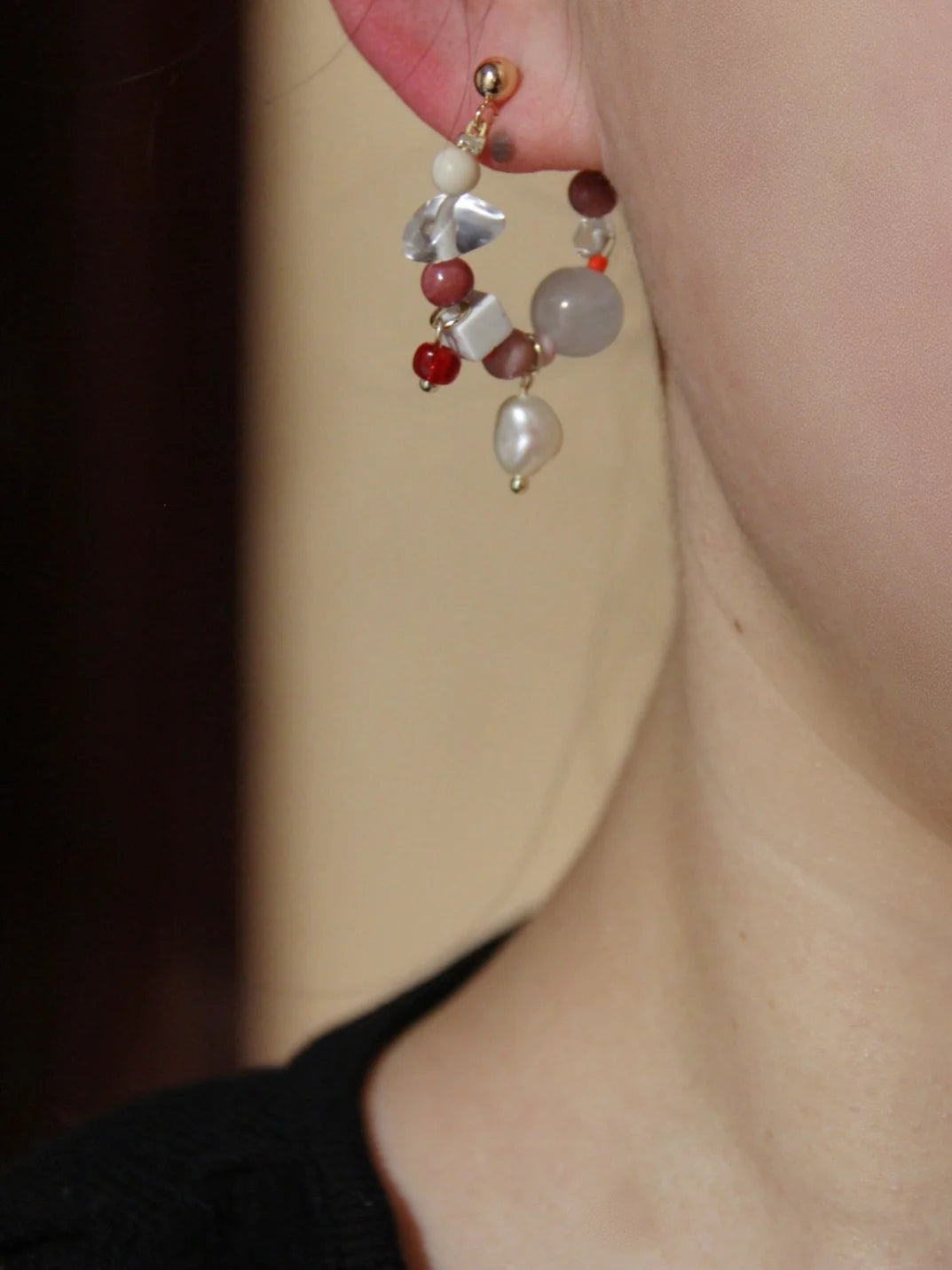 Pink Ballet Girl Asymmetrical Hoop Earrings