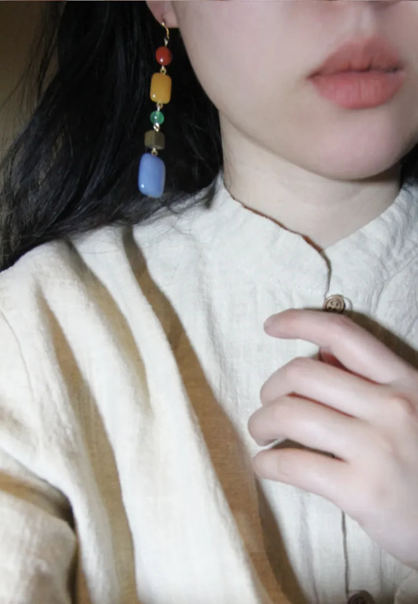 Natural Stone Rainbow Candy Drop Earrings