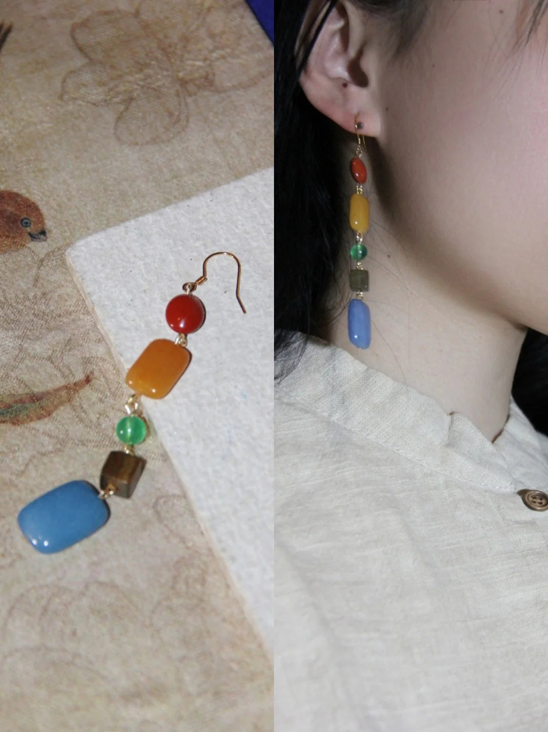 Natural Stone Rainbow Candy Drop Earrings