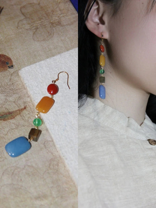 Natural Stone Rainbow Candy Drop Earrings