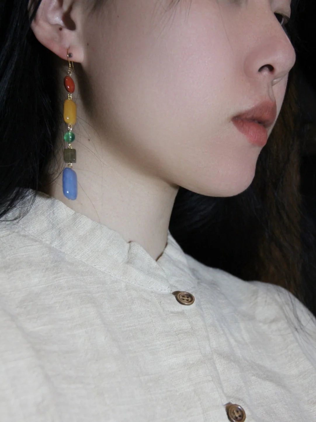 Natural Stone Rainbow Candy Drop Earrings