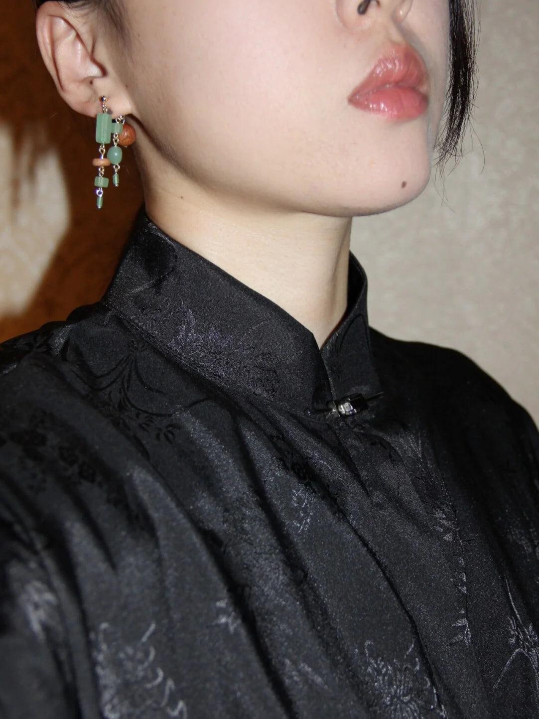 Natural Jade Sandalwood Beaded Dangle Earrings