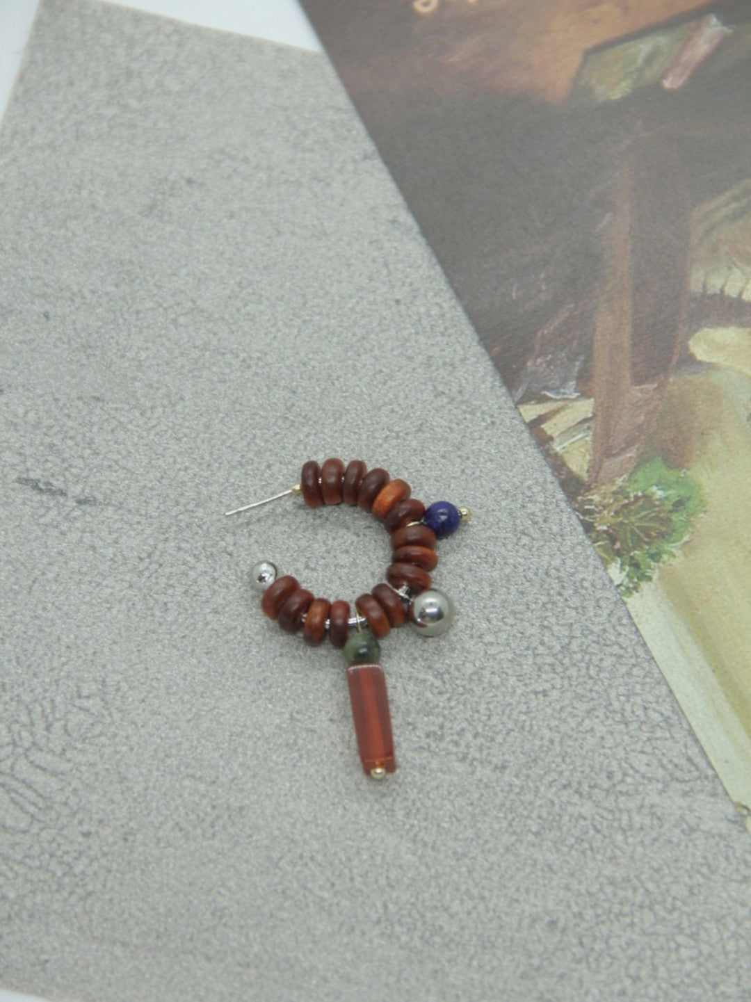Sandalwood Red Agate Jade Beaded Hoop Earrings
