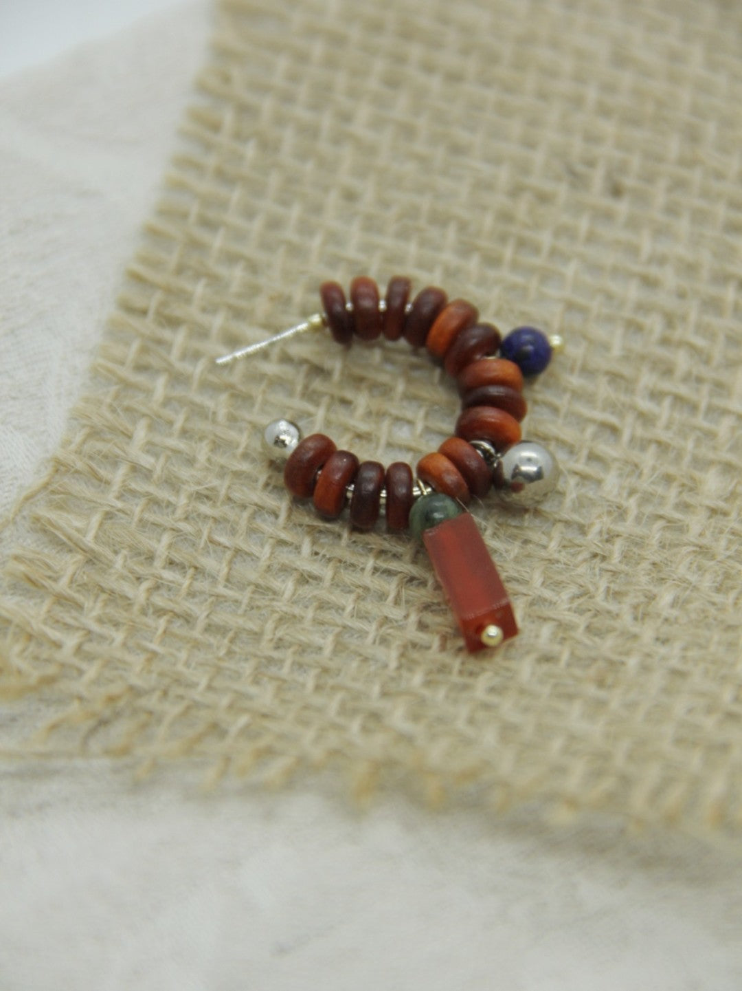 Sandalwood Red Agate Jade Beaded Hoop Earrings