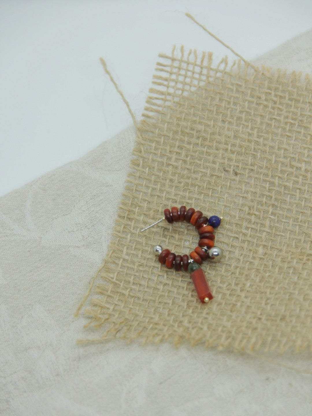 Sandalwood Red Agate Jade Beaded Hoop Earrings
