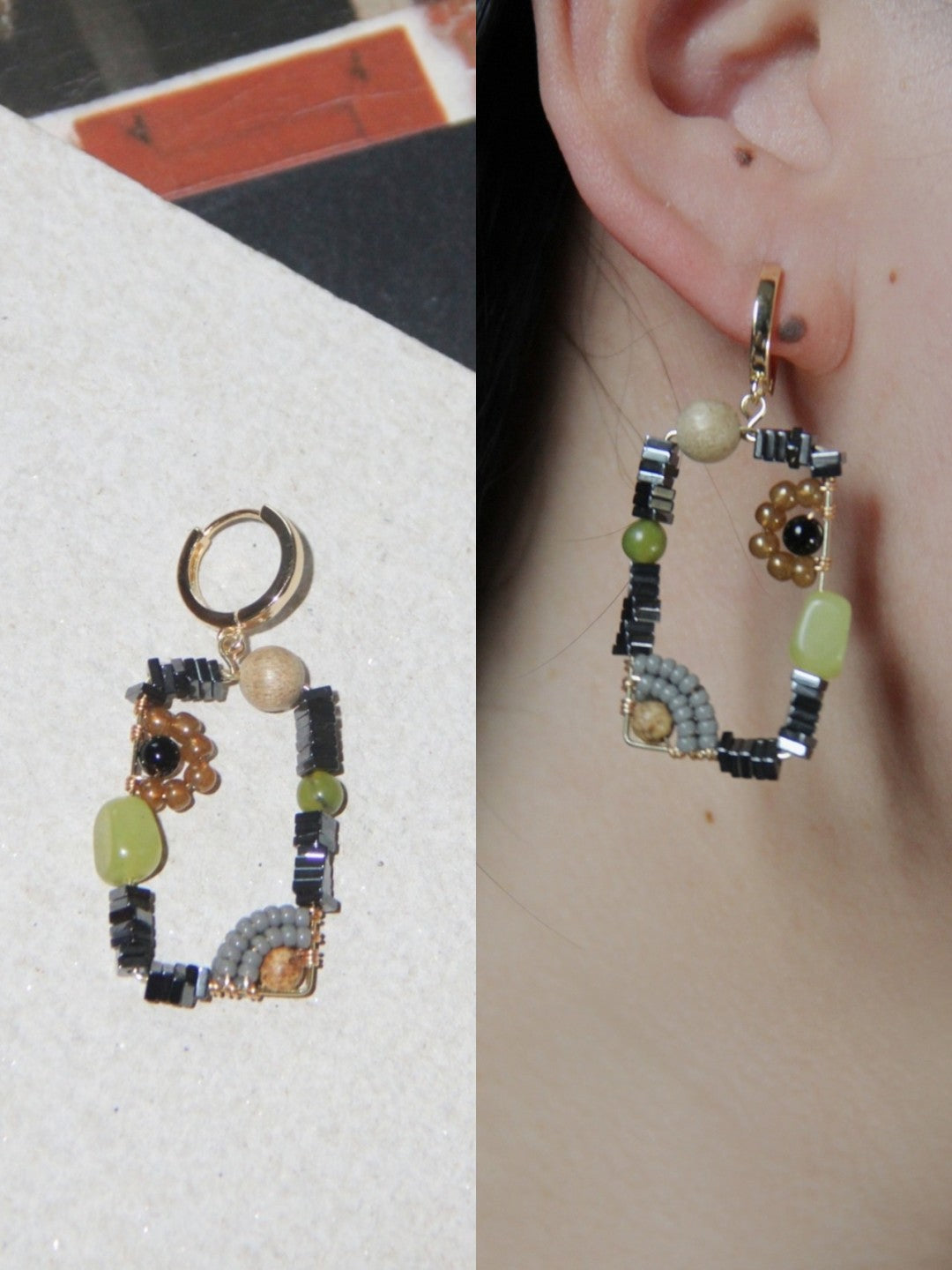 Sweet Garden Natural Stone Beaded Square Earrings