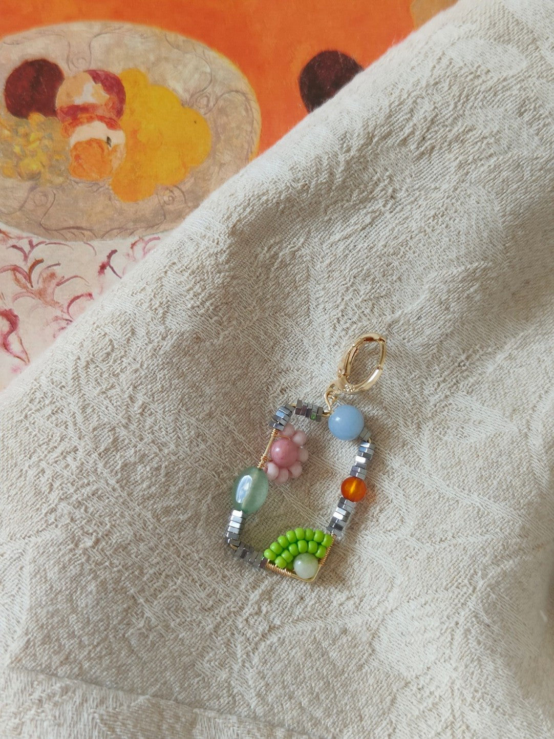 Sweet Garden Natural Stone Beaded Square Earrings