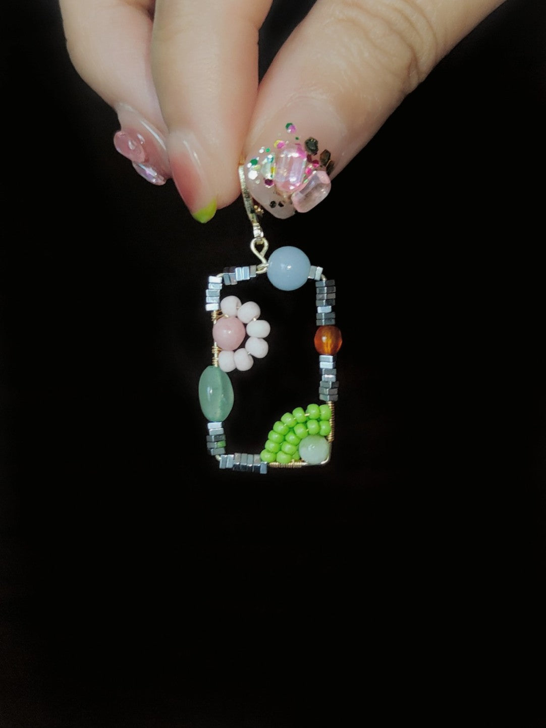 Sweet Garden Natural Stone Beaded Square Earrings