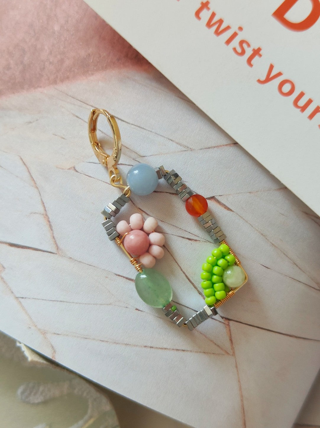 Sweet Garden Natural Stone Beaded Square Earrings