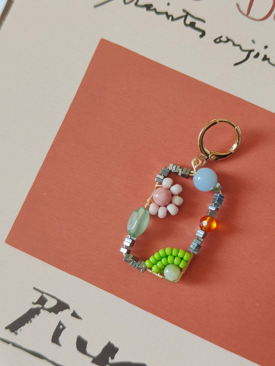Sweet Garden Natural Stone Beaded Square Earrings