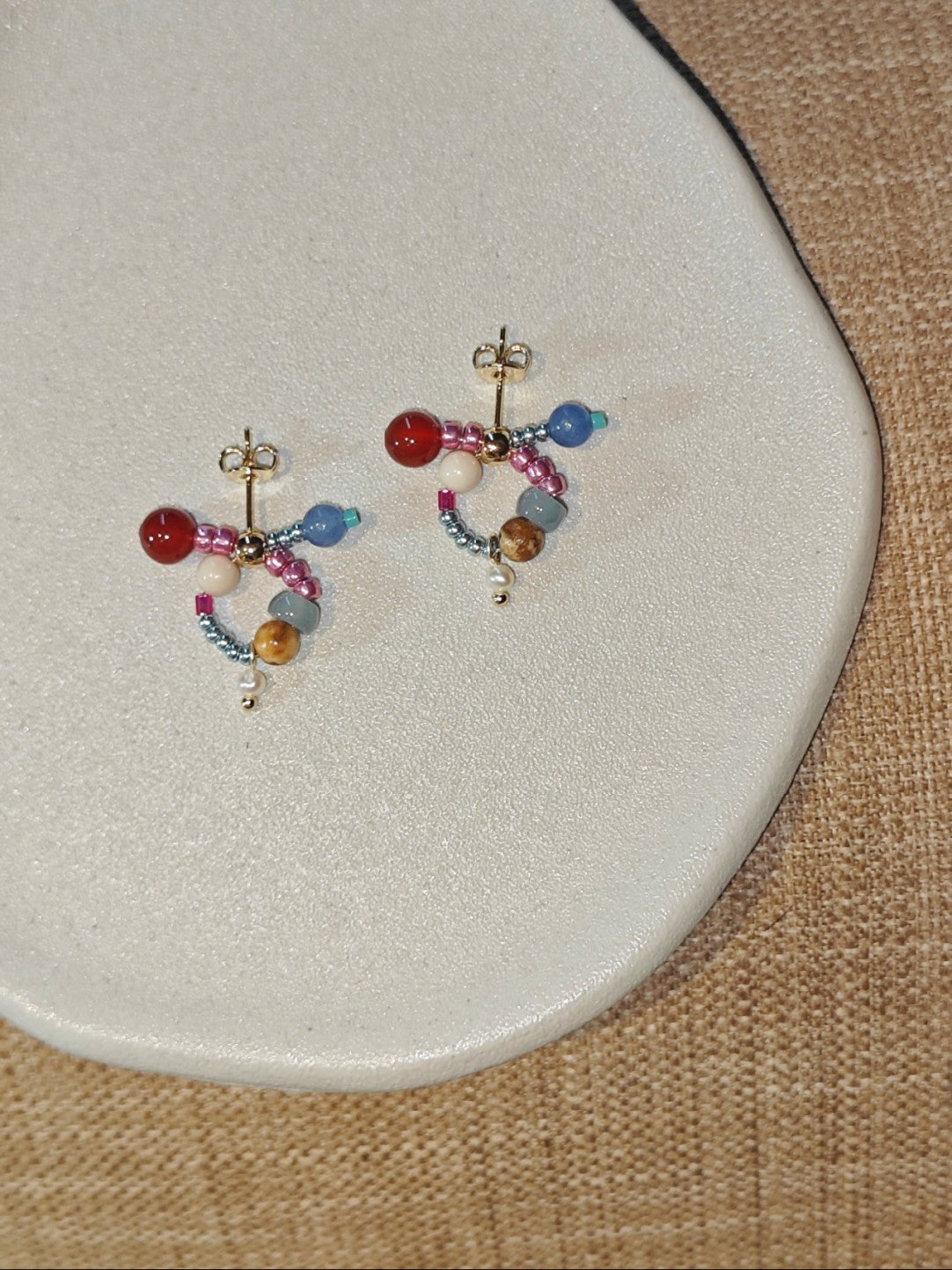 Sweet Natural Stone Twisted Beaded Earrings