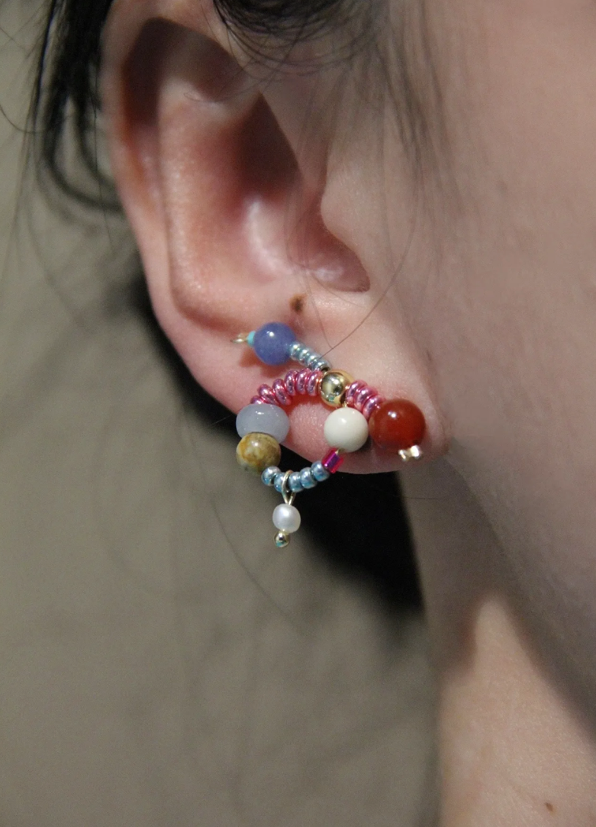 Sweet Natural Stone Twisted Beaded Earrings