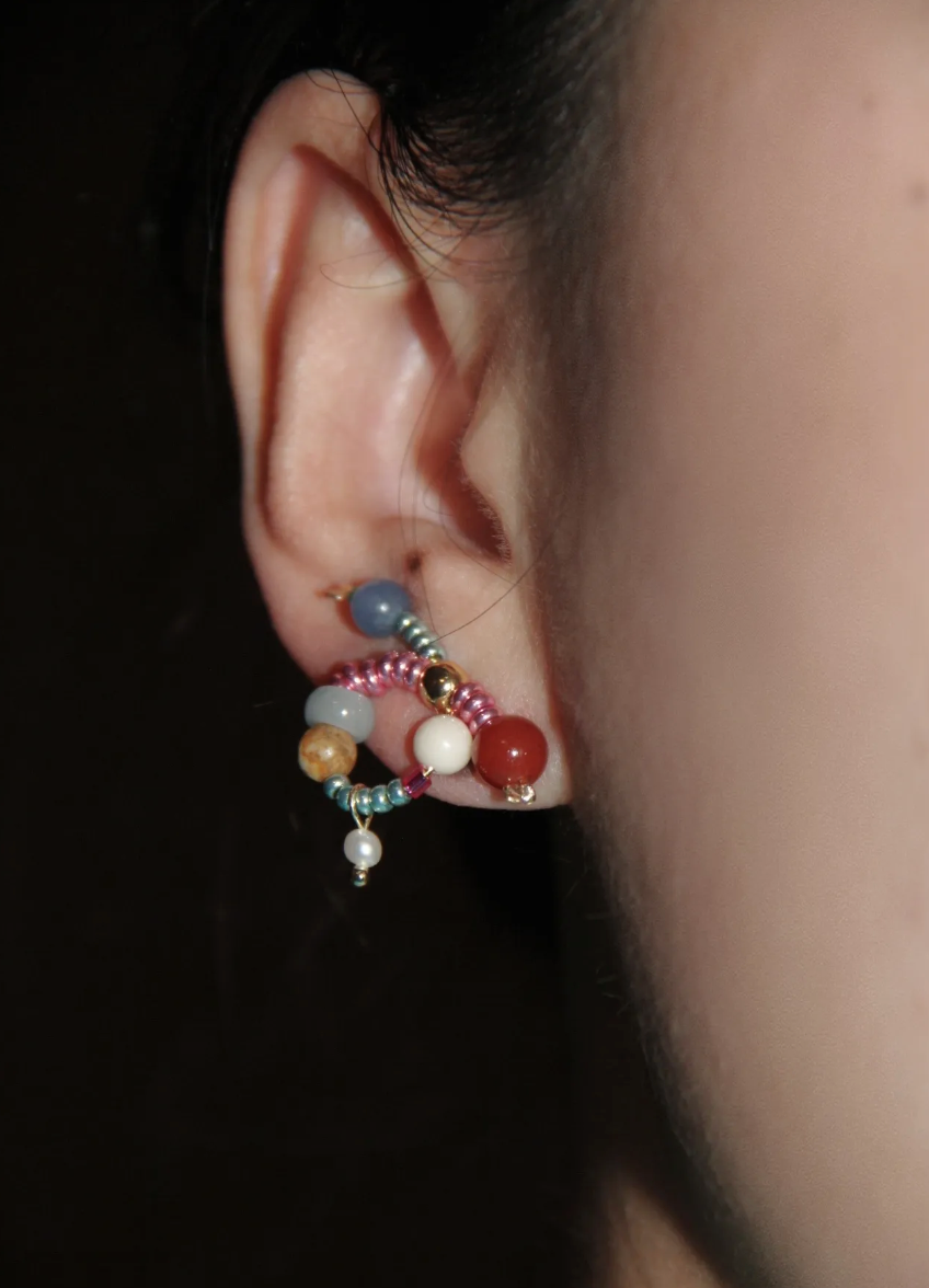 Sweet Natural Stone Twisted Beaded Earrings