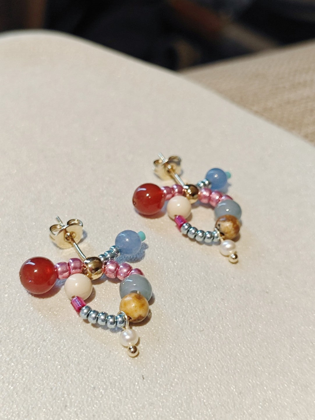 Sweet Natural Stone Twisted Beaded Earrings
