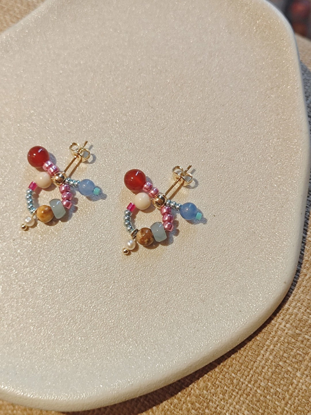Sweet Natural Stone Twisted Beaded Earrings
