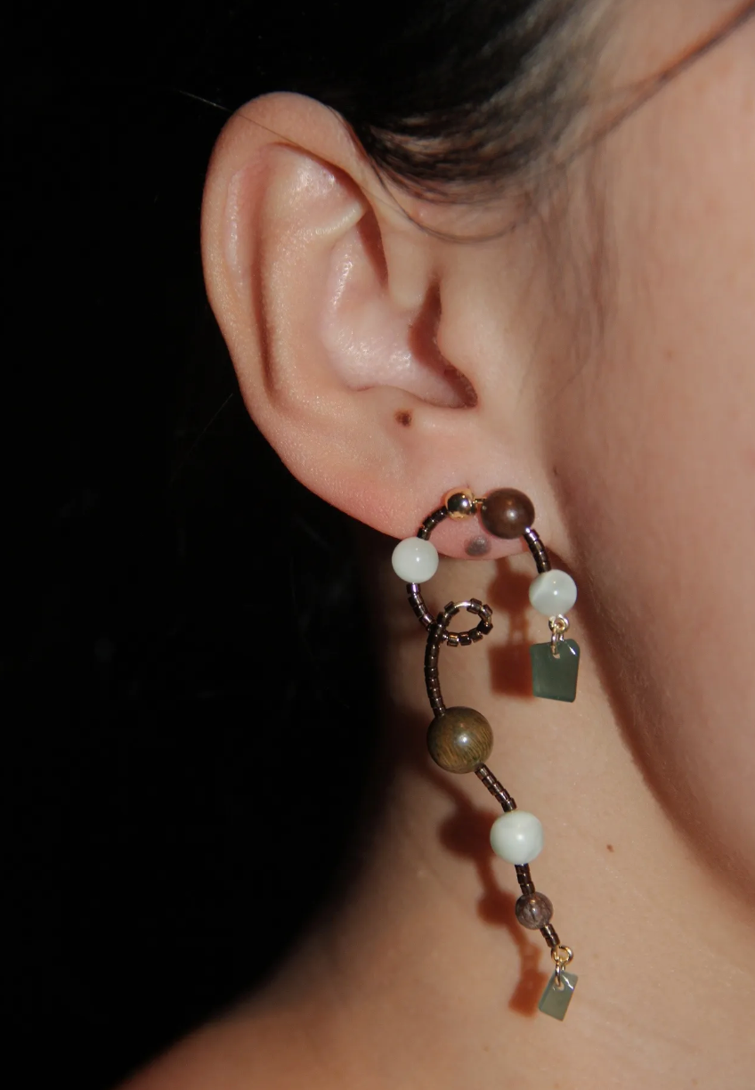 Natural Jade Sandalwood Vine Beaded Earrings