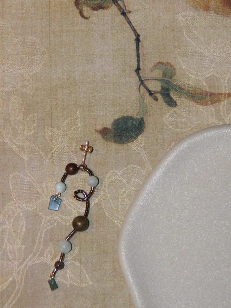Natural Jade Sandalwood Vine Beaded Earrings