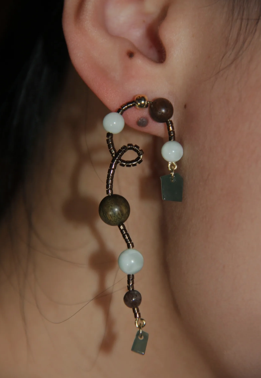 Natural Jade Sandalwood Vine Beaded Earrings